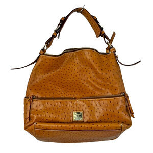 Dooney & Bourke Dillen Ostrich Leather Tan Shoulder Hobo Bag Old Money